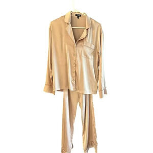 Express Beige Satin Top & Pant Pajama Set Size XS